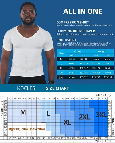 Miniatura 5 de KOCLES Camisas de compresión Gynecomastia para hombres, faja moldeadora adelgazante para cuerpo, camiseta de entrenamiento con cuello en V