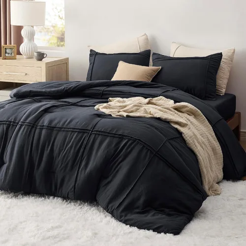 Miniatura 10 de Bedsure Juego de edredón individual con sábana, 3 piezas, suave ropa de cama color morado lavanda, plisado de rejilla, juego de cama ligero