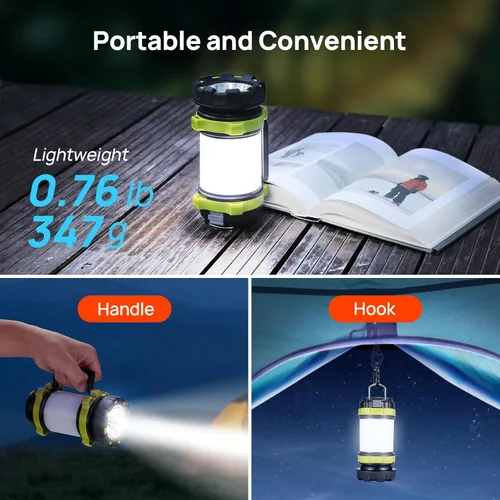 Miniatura 5 de Linterna LED de camping recargable (paquete de 1), linterna portátil Consciot con 6 modos de luz, banco de energía de 3600 mAh, IPX4 impermeable