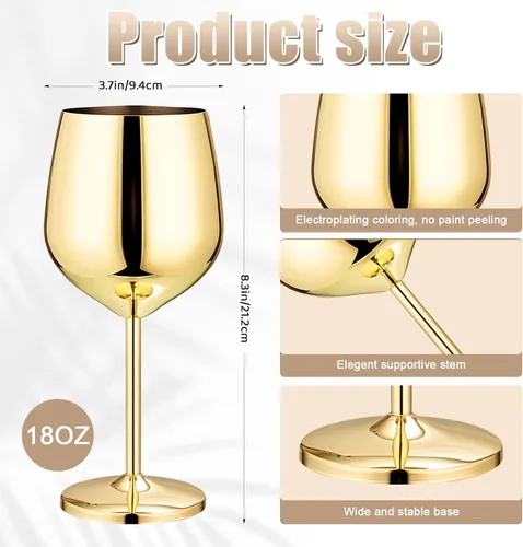 Miniatura 2 de Patelai 4 piezas de vidrio dorado de acero inoxidable con 2 vertedores aireadores, copas de vino de metal irrompibles con tallo dorado para boda