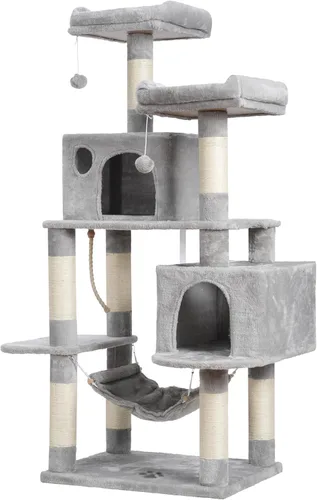 Hey-brother - Mueble de condominio de árbol de gato grande multinivel con postes rascadores cubiertos de sisal, 2 condominios de felpa más grandes,