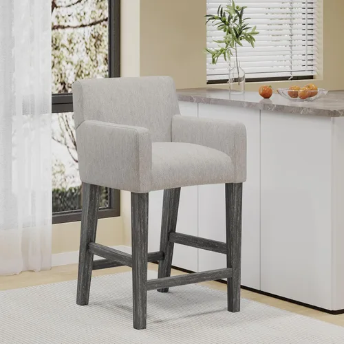 Miniatura 9 de Harper & Bright Designs Taburetes de bar beige, taburetes de bar de 26 pulgadas de altura de mostrador con respaldo para isla de cocina, sillas