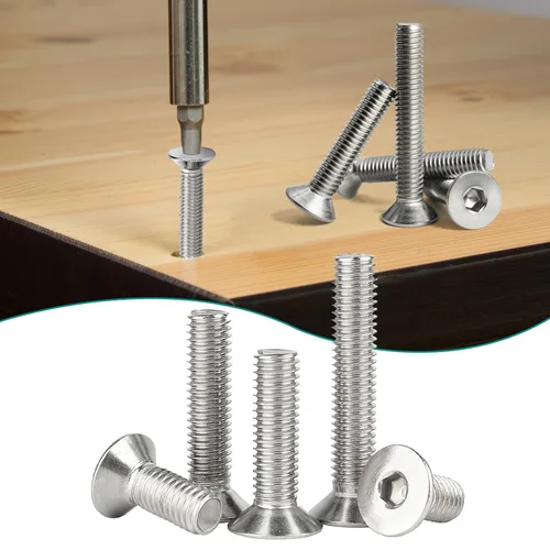 Tornillos hexagonales de cabeza plana M5 x 20/25/30/35/1.575 in, tornillos avellanados, acero inoxidable 304, totalmente roscado, acabado brillante,