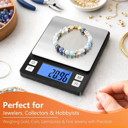 Miniatura 9 de BOMATA Báscula de joyería de alta precisión de 0.00 oz, báscula digital de 35.27 oz con función de sujeción, tara y conteo, diseño pequeño