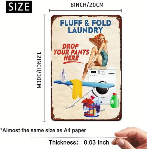 Miniatura 2 de Pin Up Girl - Cartel de metal de hojalata con texto en inglés «Pelucho» y «Fold Laundry drop your pants here», póster retro para cafetería, bar