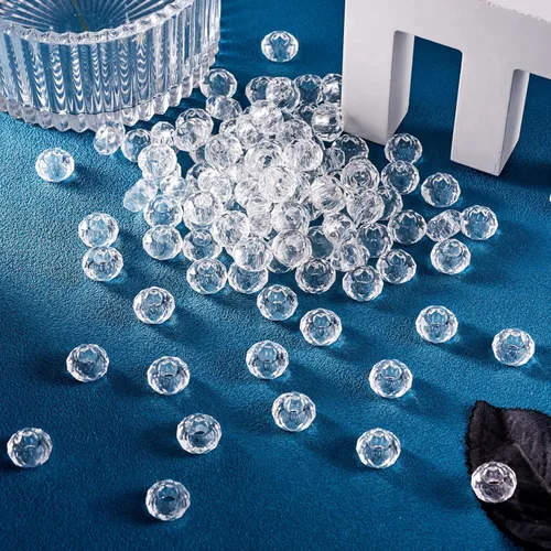 Miniatura 6 de KISSITTY - 100 cuentas europeas facetadas de vidrio transparente a granel, cuentas espaciadoras sueltas de cristal a granel, sin núcleo de metal