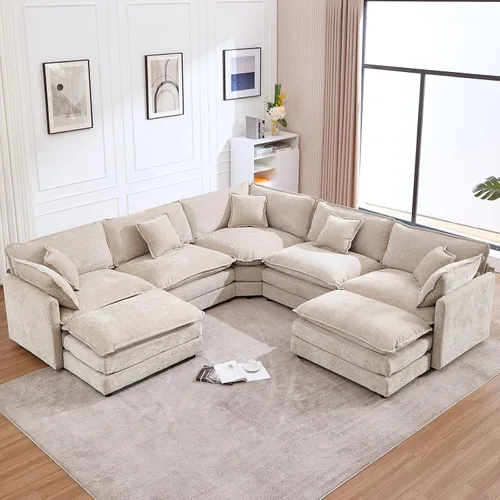Miniatura 36 de GNIXUU 76" Modular Sectional Sofa, Beige Loveseat Sofa Cloud 2 Seater Couch, Comfy Chenille Love Seats 25" Deep Seat with 2 Pillows for Small Spaces