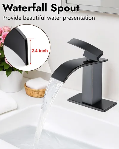 Miniatura 3 de Midanya Grifo de baño con boquilla de cascada de una sola manija, grifo de lavabo de baño de 1 agujero, moderno grifo de lavabo de lavabo de RV