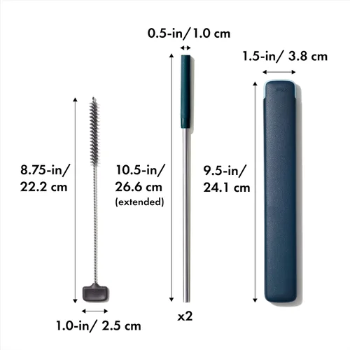 Miniatura 2 de OXO Good Grips - Juego de 4 popotes extensibles reutilizables, azul/verde, 10.5 pulgadas