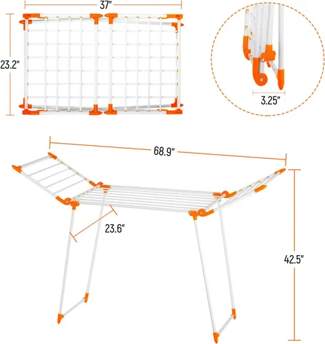 Miniatura 2 de Estante de secado de ropa, estante de lavandería Gullwing, plegable, ahorra espacio, con clips para calcetines, para ropa, toallas, ropa de cama