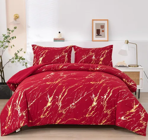Miniatura 8 de WONGS BEDDING Juego de edredón de mármol metálico negro dorado Queen con estampado de lámina brillante y purpurina, juegos de ropa de cama con 2