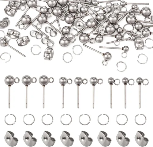 Miniatura 10 de Craftdady 40 aretes redondos de acero inoxidable de 0.669 x 0.354 in con lazo de 0.039 in para hacer joyas de aretes
