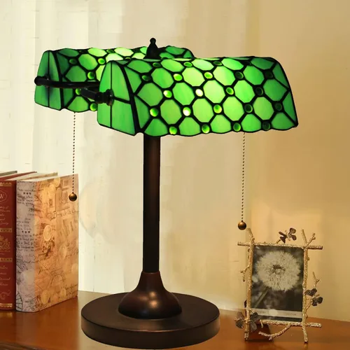 Miniatura 12 de Green Bankers - Lámpara de mesa vintage, luz de escritorio retro, lámpara de escritorio de oficina de vidrieras Tiffany, lámpara de cuentas