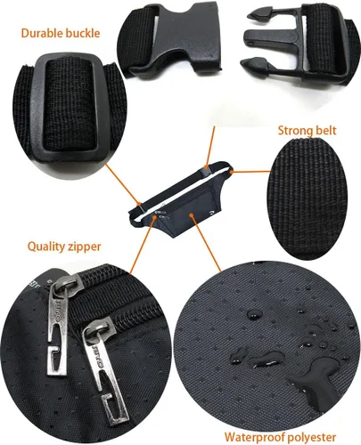 Miniatura 3 de Bolsa de cintura ultrafino con ranuras c/visualización para tarjeta de crédito, para deportes, aire libre, correr, caminar, viajes.