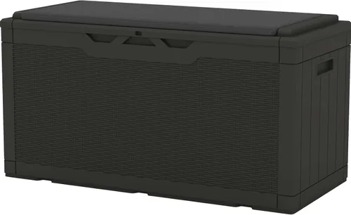 Patiowell Caja de resina de 100 galones con cojín, caja de almacenamiento impermeable grande para exteriores para muebles de patio y herramientas de