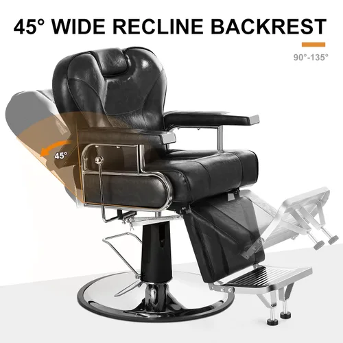 Miniatura 5 de Artist hand Silla de peluquería reclinable resistente con reposacabezas y reposapiés, silla giratoria de 360 grados, equipo de belleza para Negro