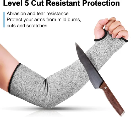 Miniatura 4 de JaGely 6 pares de mangas resistentes a cortes nivel 5 con agujero para el pulgar de 18 pulgadas, mangas de protección para brazos para granjeros