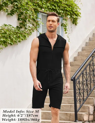 Miniatura 2 de COOFANDY Enterizo de una pieza para hombre casual a la moda cómodo sin mangas ajustado con cremallera con bolsillos