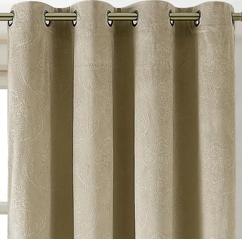 Miniatura 5 de Warm Home Designs Cortinas de terciopelo beige suave con diseño de damasco en relieve de 84 pulgadas de largo. Cortinas opacas de terciopelo