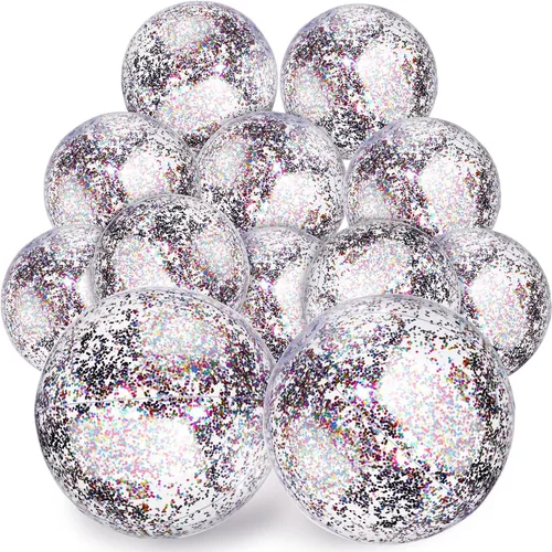 Miniatura 8 de Lewtemi 12 bolas de playa con confeti con purpurina a granel, bolas inflables grandes de 16 y 24 pulgadas para piscina con lentejuelas, decoraciones
