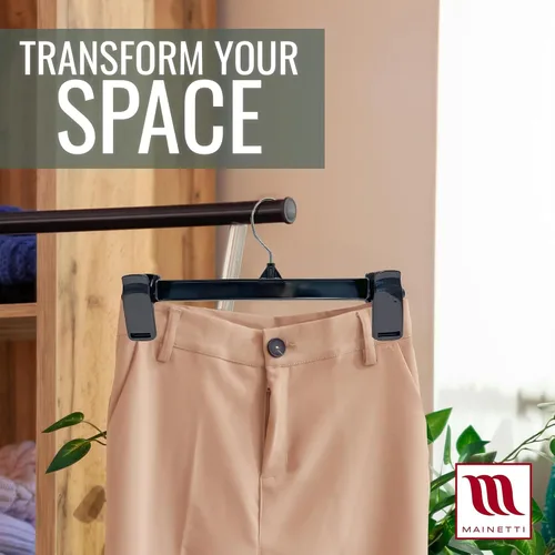 Miniatura 6 de Mainetti 6012 - Perchas de plástico negro reciclado con colgador giratorio de metal y plástico resistente, ideal para pantalones, faldas, pantalones
