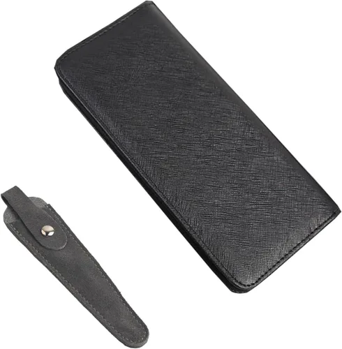 Miniatura 2 de LAKE OF FIRE Estuche para tijeras con una funda de cuero y cremalleras para un almacenamiento seguro y protección mejorada (negro + gris)