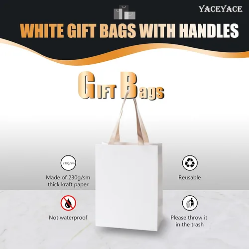 Miniatura 5 de Bolsas de regalo blancas, 10 bolsas de regalo de papel medianas de 8 x 4.25 x 10 pulgadas con asas, bolsa de compras de papel blanco a granel