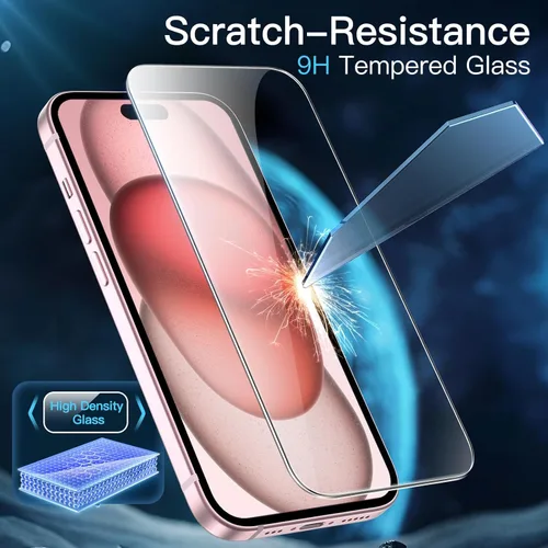 Miniatura 6 de JETech - Protector de pantalla para iPhone 15 de 6.1 pulgadas, película de vidrio templado con herramienta de fácil instalación, compatible