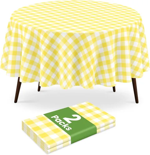 Miniatura 50 de Paquete de 2 manteles redondos desechables color azul oscuro, manteles de plástico para fiestas, 84 x 84 pulgadas, impermeable, para campamento