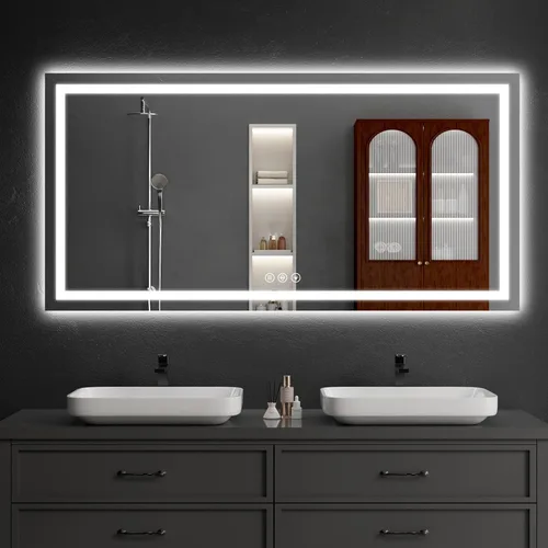 Miniatura 27 de Espejo de baño LED de 30 x 48 pulgadas con luces, regulable, antivaho, espejo de tocador de baño para pared, retroiluminado + luz frontal, función