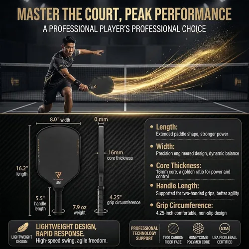 Miniatura 6 de T700 Carbon Fiber Pickleball Paddle, Pickleball Set 16mm Pickle Ball Rackets with CMS Matte Surface Lightweight Honeycomb Core & Durable Edge Frame