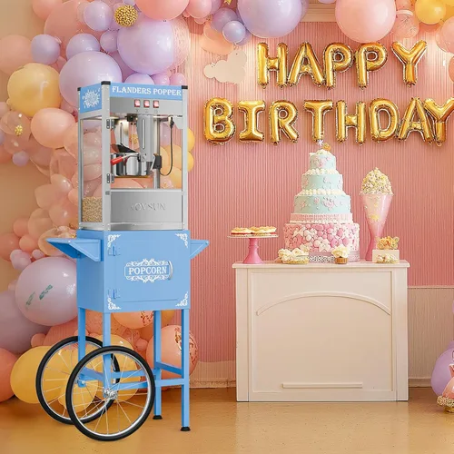 Miniatura 8 de ROVSUN Máquina de palomitas de maíz con carrito, ruedas y hervidor de 10 onzas que hace hasta 4 galones certificado ETL, máquina de palomitas de Azul