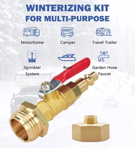Miniatura 2 de Kit de acondicionamiento de invierno para caravana, adaptador de soplado de RV con válvula de cierre, adaptador de soplado de aspersor con enchufe