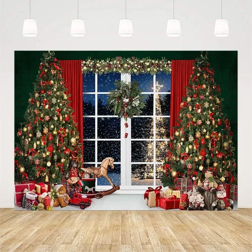 Miniatura 2 de AIBIIN Telón de fondo de Navidad de invierno de 10 x 7 pies para fotografía, árbol de Navidad, ventana, noche, Papá Noel, nieve, fondo para niños