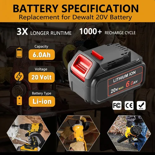 Miniatura 2 de Paquete de 4 baterías de repuesto de 6000 mAh para Dewalt de 20 V compatibles con Dewalt 20 V Max batería DCB200 DCB204 DCB206 DCB205 DCB203