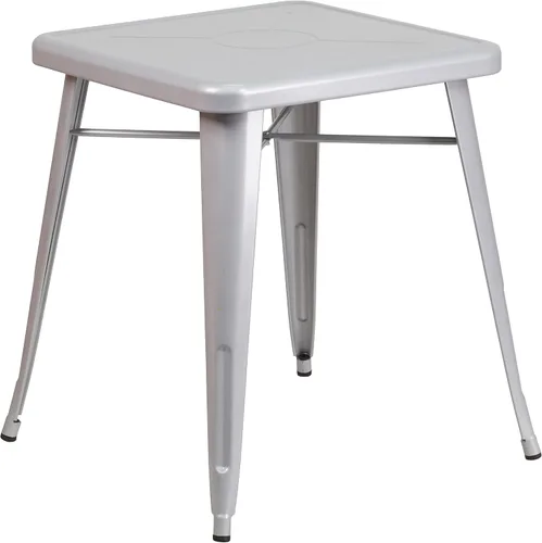 Flash Furniture Prince - Mesa cuadrada de metal plateado para interiores y exteriores de 23.75 pulgadas de grado comercial