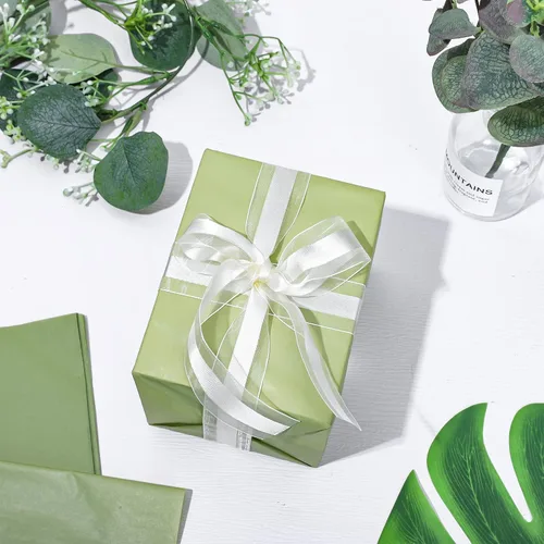 Miniatura 5 de Whaline 100 hojas de papel de seda verde salvia a granel, papel de regalo verde sauce, papel de regalo para manualidades, papel de seda verde