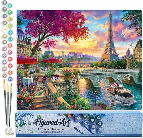 Miniatura 86 de Figured'Art - Juego de pintura por números, lienzo enrollado sin marco, para manualidades, para adultos, 16 x 20 pulgadas, jarrón de peonías
