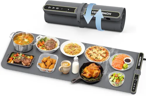 Miniatura 12 de Tapete de calentamiento de alimentos extragrande, bandeja de calentamiento eléctrico de calentamiento rápido con 9 ajustes de temperatura y Gris