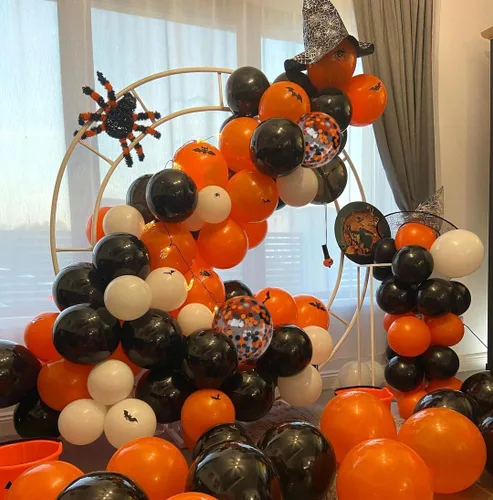Miniatura 6 de Globos de látex para fiesta de Halloween de 12 pulgadas con confeti para celebración, fiesta, bar, aniversario, decoración, color negro, naranja
