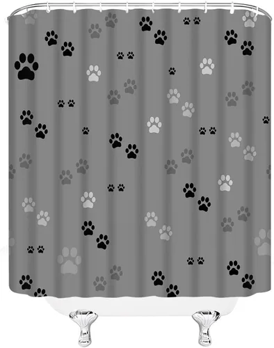 Miniatura 3 de Cortina de ducha con estampado de patas, lindo gato, perro, mascota, pata de mascota, juego de decoración de baño con ganchos