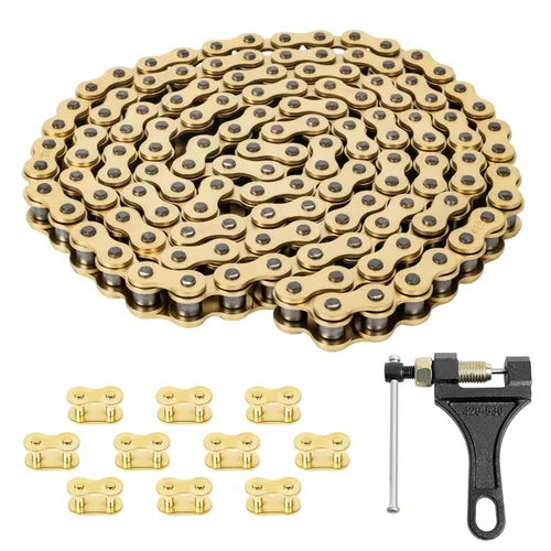Miniatura 11 de Cadena de motocicleta 420 – 420 cadenas de rodillos estándar 132 eslabones + rompedores de cadena, se adapta a 50, 70, 90, 110 cc, 125 cc, Pit Dirt