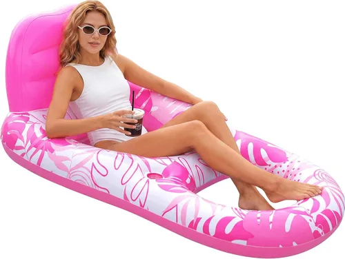 Sloosh Flotadores inflables para piscina, tumbona para adultos, flotador de piscina flotante, silla reclinable flotante con portavasos y reposapiés