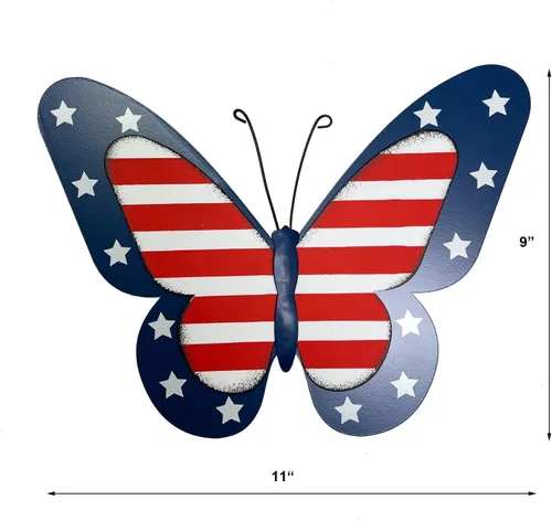 Miniatura 3 de SAGUZOU Letreros rústicos colgantes de metal con bandera americana patriótica de mariposa para puerta y patio, 4 de julio, blanco, azul, rojo, Día