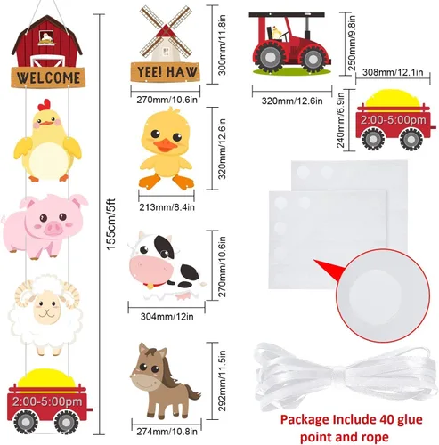 Miniatura 2 de Blulu Decoraciones de fiesta temática de animales de granja, pancarta de recortes de animales de granja, letreros de puerta para baby shower