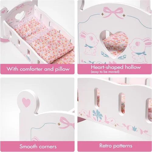 Miniatura 4 de ROBUD Cuna de Madera para Muñecas de Bebé, Juguetes de Cama para Muñecas de Bebé, para Muñecas de Hasta 18 Pulgadas, Accesorios para Muñecas