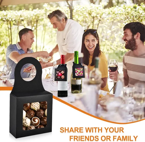 Miniatura 7 de Mototo 30 cajas de papel kraft para botellas de vino con colgador de ventana transparente, cajas de regalo vacías con colgador para San Valentín
