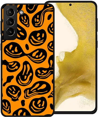 Miniatura 19 de Funda de teléfono para Samsung Galaxy S22 5G, rosa pastel y blanco, divertida sonrisa trippy derretida hippie sonriente calavera fantasma cara linda