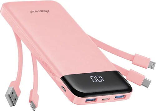 Miniatura 15 de charmast Cargador portátil de 10000 mAh, 4 cables integrados, 6 salidas/3 entradas, carga rápida de 3 A, compatible con iPhone, iPad, Samsung