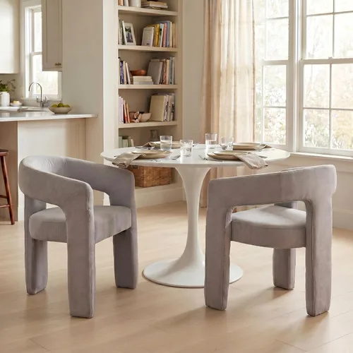 Miniatura 10 de Hyfirm Sillas de Comedor Modernas Tipo Barril Juego de 1, Cómoda Silla de Comedor de Acento Tapizada en Chenilla con Brazo para Cocina Sala de Estar